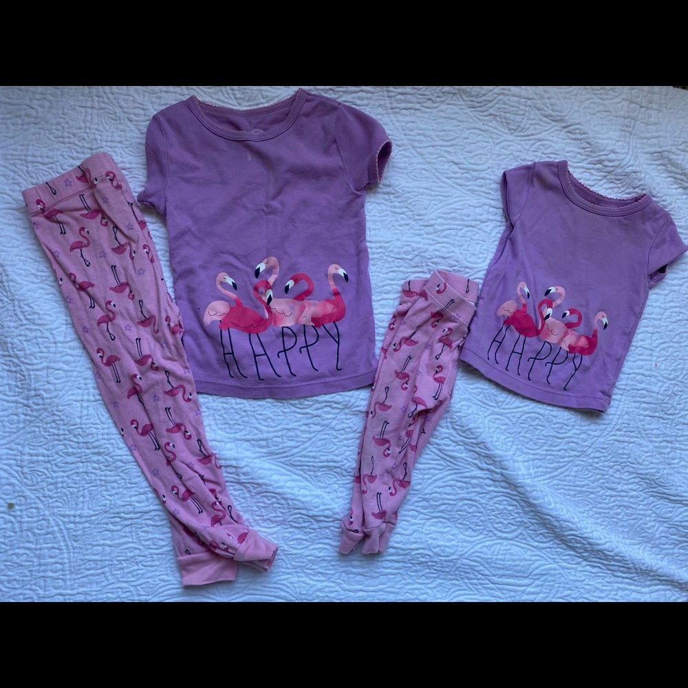 Flamingo pajamas matching sister set